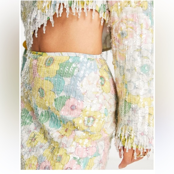 Pastel Floral Sequin Midi Skirt, Fringe size 4 Rare ASOS EDITION Sequin Co-ord - Picture 6 of 10